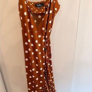 Lulu's Asymmetrical Brown Polka Dot Dress